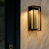 18" Outdoor LED Wall Sconce with Seeded Glass - Black