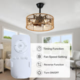 18" Rustic Rope-Woven Ceiling Fan with Light and Remote, 3-Speed Reversible Motor Chandelier - N/A