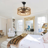 18" Rustic Rope-Woven Ceiling Fan with Light and Remote, 3-Speed Reversible Motor Chandelier - N/A