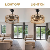 18" Rustic Rope-Woven Ceiling Fan with Light and Remote, 3-Speed Reversible Motor Chandelier - N/A