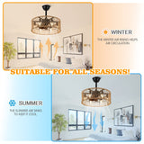 18" Rustic Rope-Woven Ceiling Fan with Light and Remote, 3-Speed Reversible Motor Chandelier - N/A
