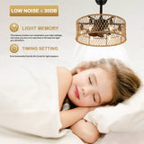 18" Rustic Rope-Woven Ceiling Fan with Light and Remote, 3-Speed Reversible Motor Chandelier - N/A
