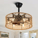 18" Rustic Rope-Woven Ceiling Fan with Light and Remote, 3-Speed Reversible Motor Chandelier - N/A