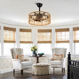 18" Rustic Rope-Woven Ceiling Fan with Light and Remote, 3-Speed Reversible Motor Chandelier - N/A