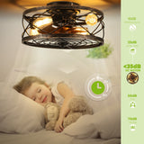 18" Rustic Caged Ceiling Fan Light Farmhouse Flush Mount Chandelier With Remote - 18.1"