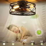 18" Rustic Caged Ceiling Fan Light Farmhouse Flush Mount Chandelier With Remote - 18.1"