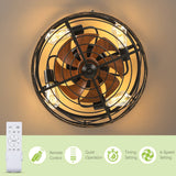18" Rustic Caged Ceiling Fan Light Farmhouse Flush Mount Chandelier With Remote - 18.1"