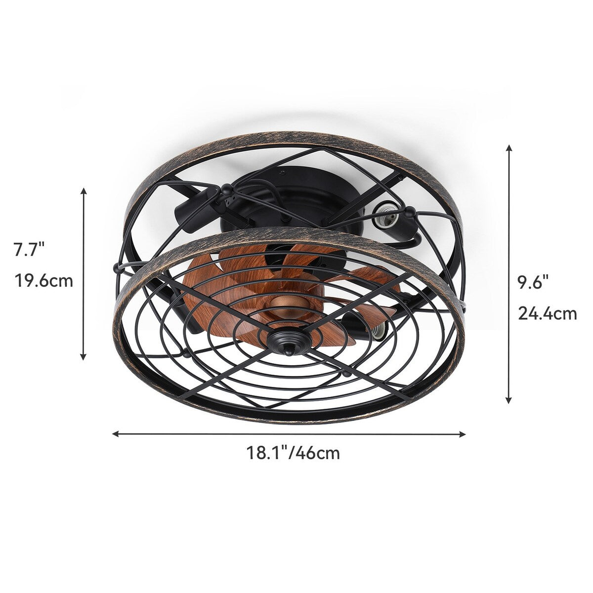 18" Rustic Caged Ceiling Fan Light Farmhouse Flush Mount Chandelier With Remote - 18.1"
