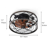 18" Rustic Caged Ceiling Fan Light Farmhouse Flush Mount Chandelier With Remote - 18.1"