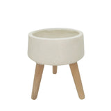 18" Terrazzo Planter with Wood Legs, White 23.0"H - 18.0" x 18.0" x 23.0"