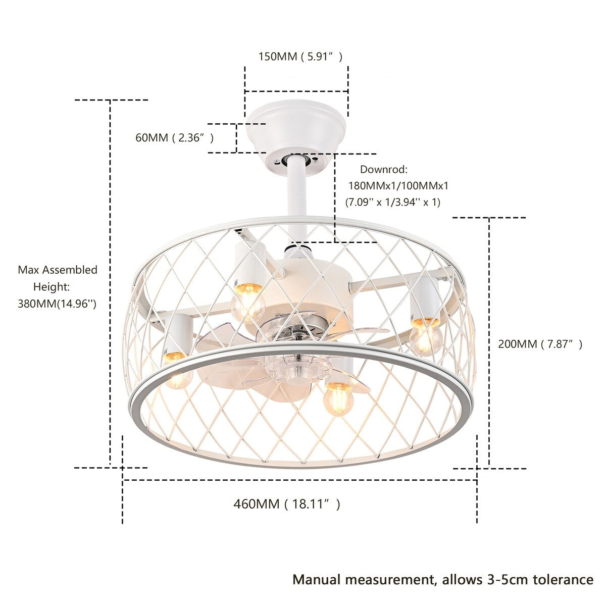 18'' Ceiling Fan with Lights and Remote - White