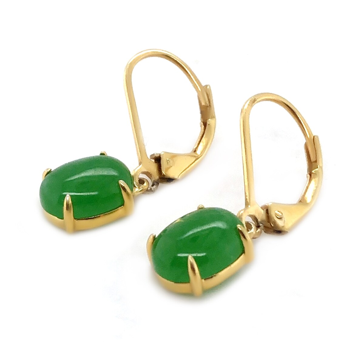 18k Yellow Gold Over Sterling Silver Dyed Green Jade Gemstone Dangle Earrings