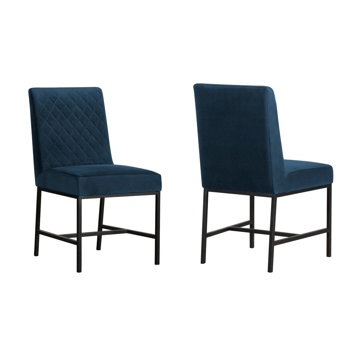 19 Inch Velvet and Metal Dining Chair, Set of 2, Blue and Black