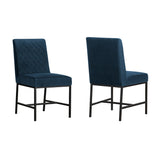 19 Inch Velvet and Metal Dining Chair, Set of 2, Blue and Black