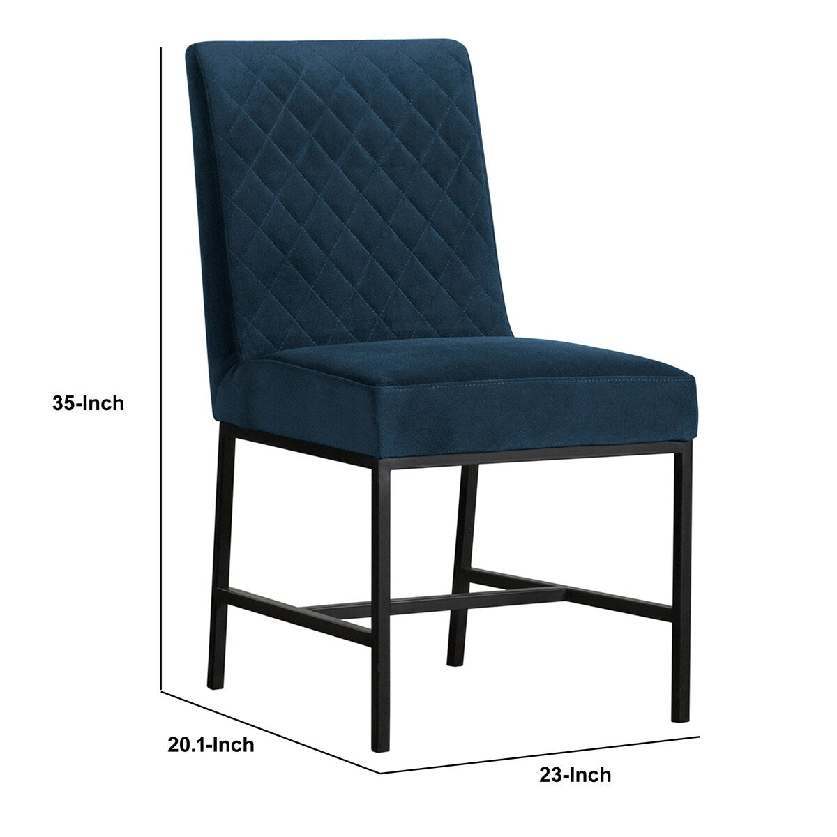 19 Inch Velvet and Metal Dining Chair, Set of 2, Blue and Black