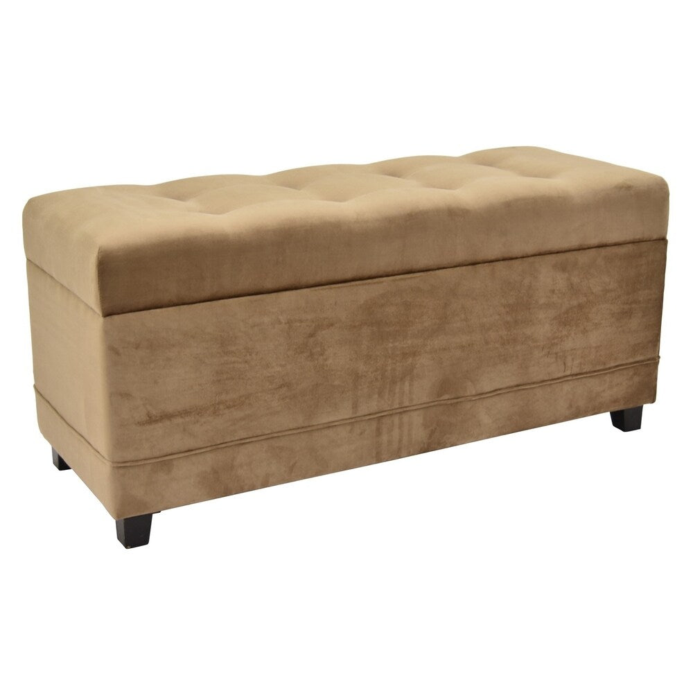 19 " Wood Upolstered Storage Bench In Brown by Three Hands
