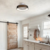 19 in. Rustic Wheel Round Fabric/ Woven Rope Fandelier 7-blade Cylinder Integrated LED Ceiling Fan with Remote Control