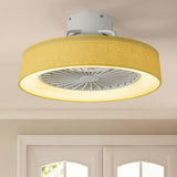 19 in. Rustic Wheel Round Fabric/ Woven Rope Fandelier 7-blade Cylinder Integrated LED Ceiling Fan with Remote Control