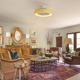 19 in. Rustic Wheel Round Fabric/ Woven Rope Fandelier 7-blade Cylinder Integrated LED Ceiling Fan with Remote Control