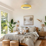 19 in. Rustic Wheel Round Fabric/ Woven Rope Fandelier 7-blade Cylinder Integrated LED Ceiling Fan with Remote Control