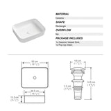 19 in. x 15 in.Ceramic Rectangular Above Counter White Bathroom Sink