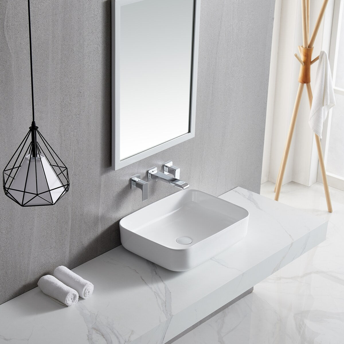 19 in. x 15 in.Ceramic Rectangular Above Counter White Bathroom Sink