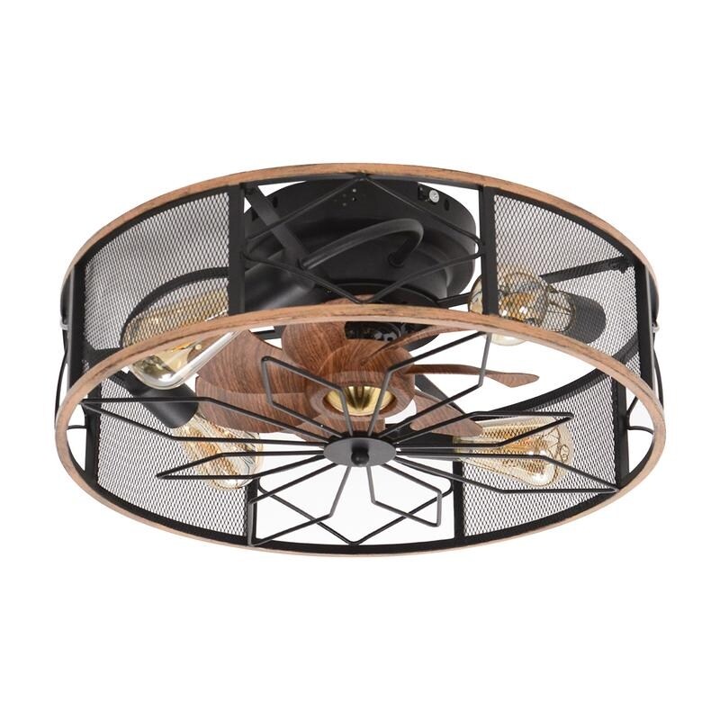 19.6 in. Industrial Indoor Farmhouse Caged Black Ceiling Fan Light with Remote&App Control