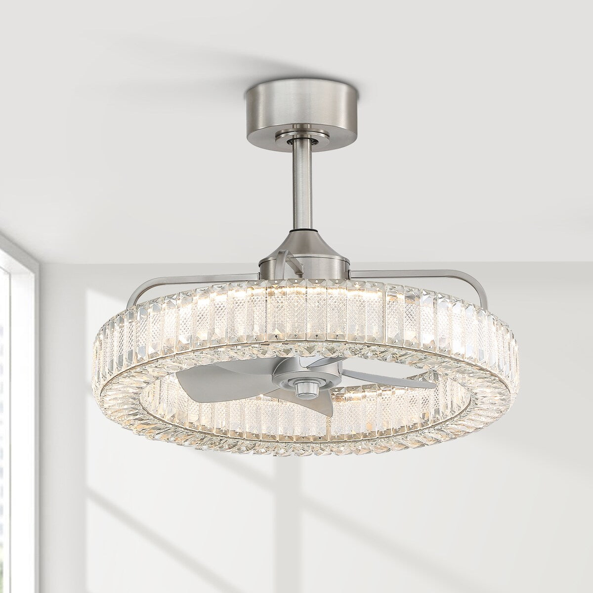 19.7-IN Satin Nickel LED Crystal Ceiling Fan with Light and Remote(5 b