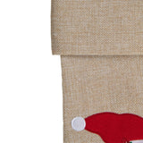 19" Burlap Skiing Santa With Poles and Snowflakes Christmas Stocking