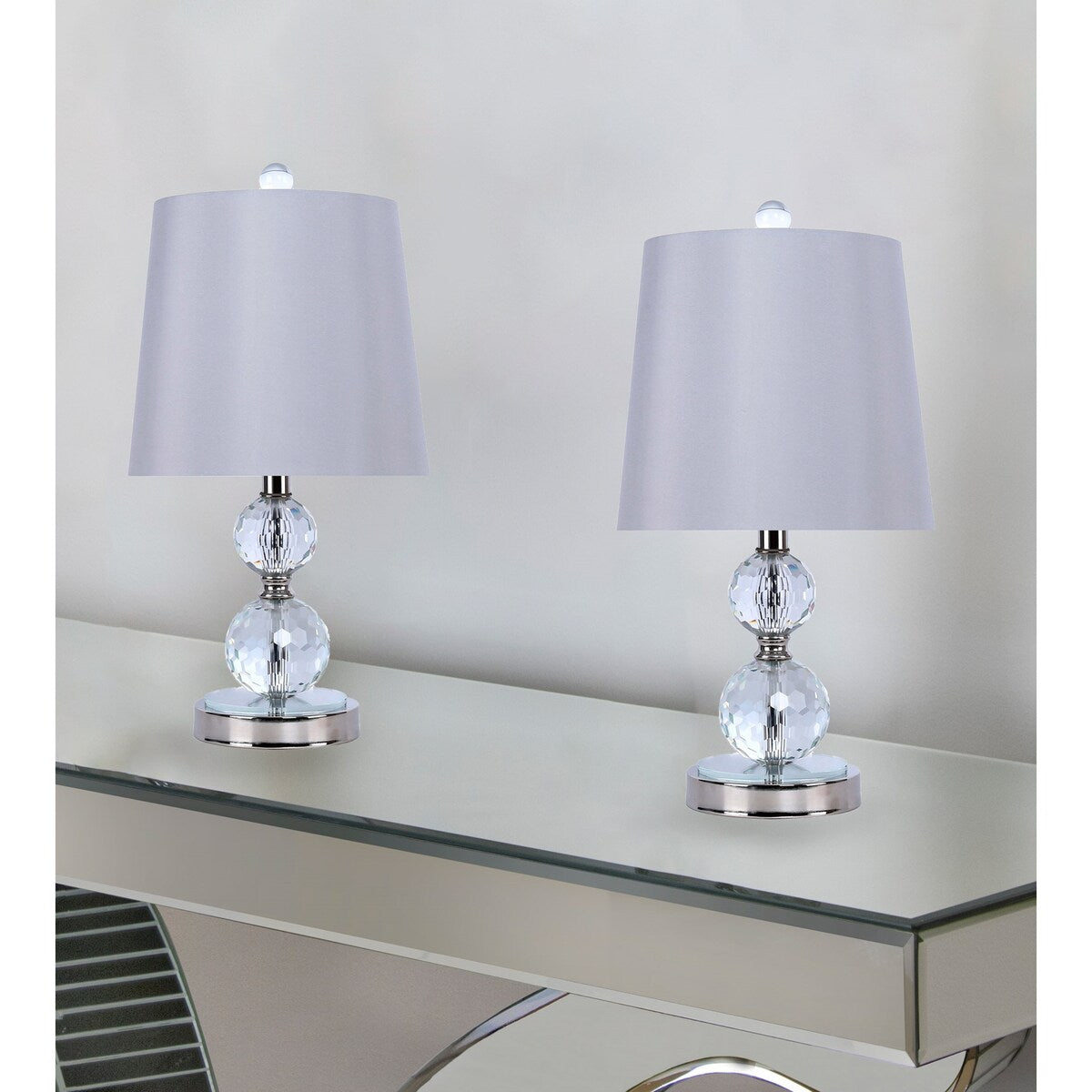 19" Clear Crystal Accent Lamp w/ Metal Accents & Silk-Like Shade (Set of 2)