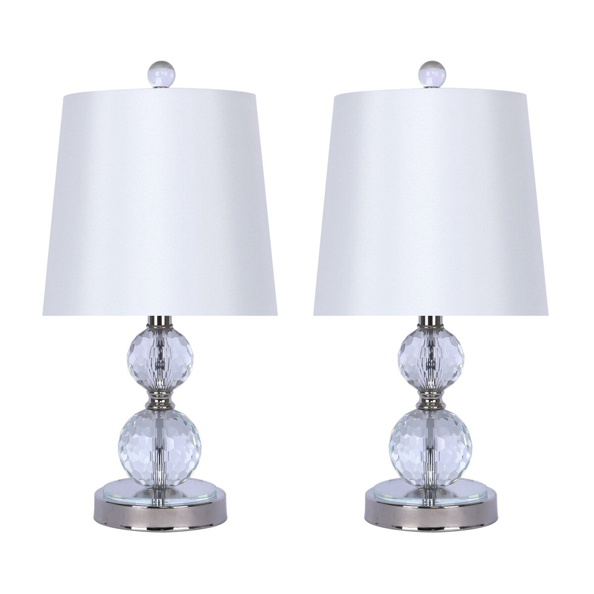 19" Clear Crystal Accent Lamp w/ Metal Accents & Silk-Like Shade (Set of 2)