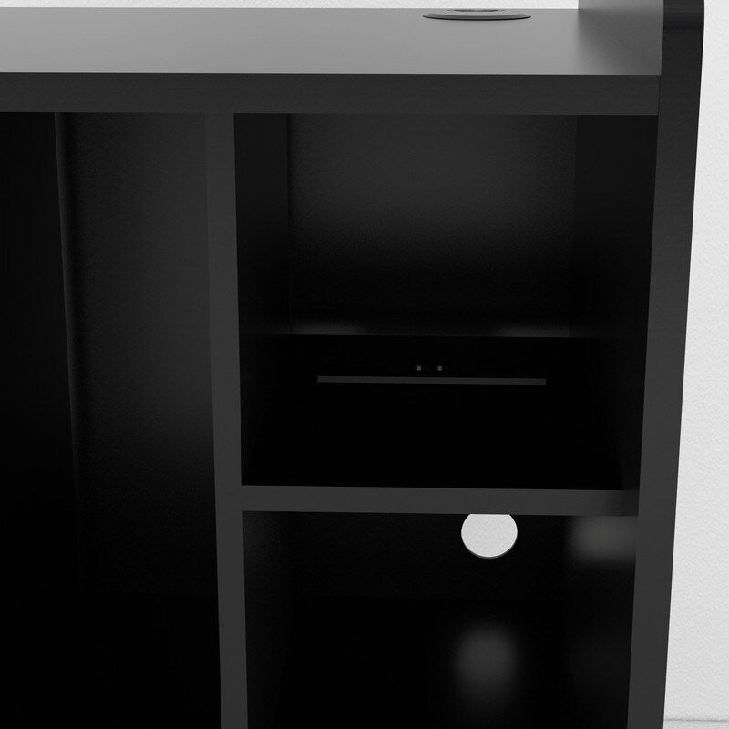 19"W Record Player Holder,Four Grid Record Table Cabinet Holder,Black Record Holder with Socket