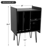 19"W Record Player Holder,Four Grid Record Table Cabinet Holder,Black Record Holder with Socket
