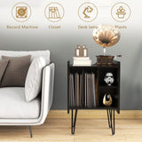 19"W Record Player Holder,Four Grid Record Table Cabinet Holder,Black Record Holder with Socket