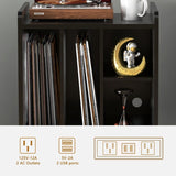 19"W Record Player Holder,Four Grid Record Table Cabinet Holder,Black Record Holder with Socket