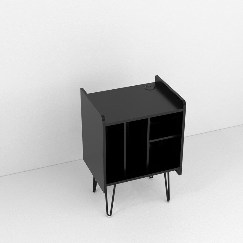 19"W Record Player Holder,Four Grid Record Table Cabinet Holder,Black Record Holder with Socket