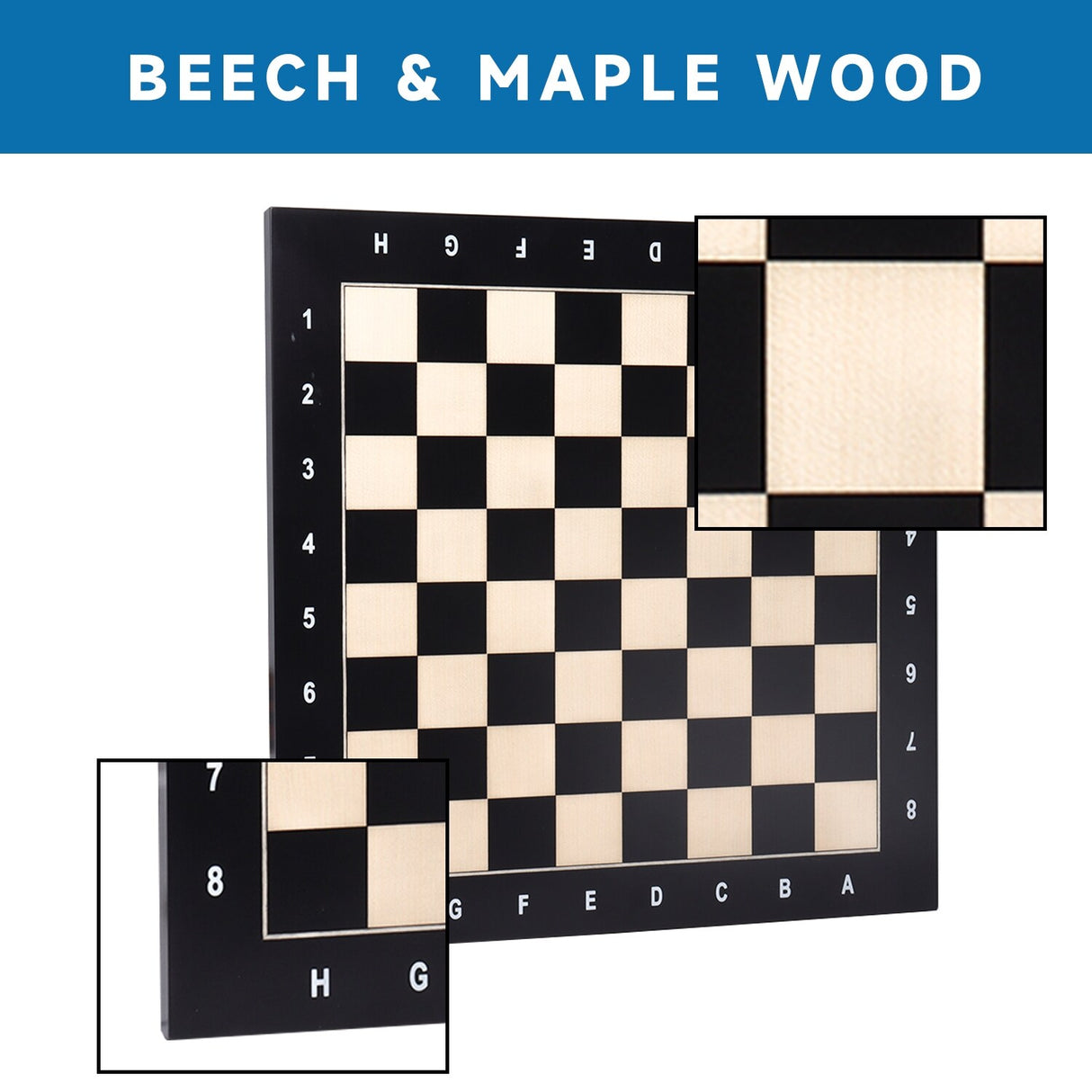 GSE™ 19"x19" Wooden Inlaid Chessboard, Professional Staunton Tournament Chess Board with 2" Square