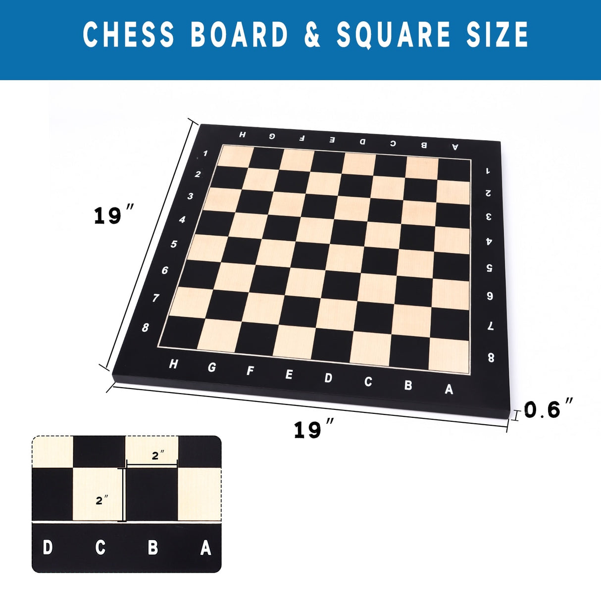 GSE™ 19"x19" Wooden Inlaid Chessboard, Professional Staunton Tournament Chess Board with 2" Square
