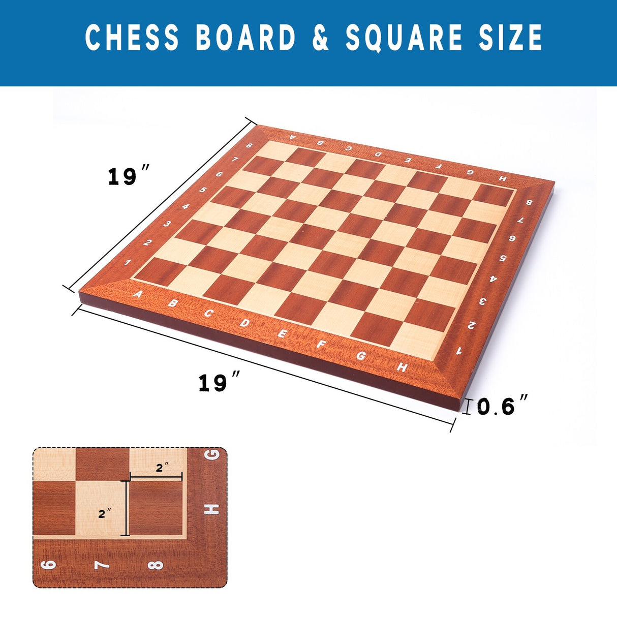 GSE™ 19"x19" Wooden Inlaid Chessboard, Professional Staunton Tournament Chess Board with 2" Square