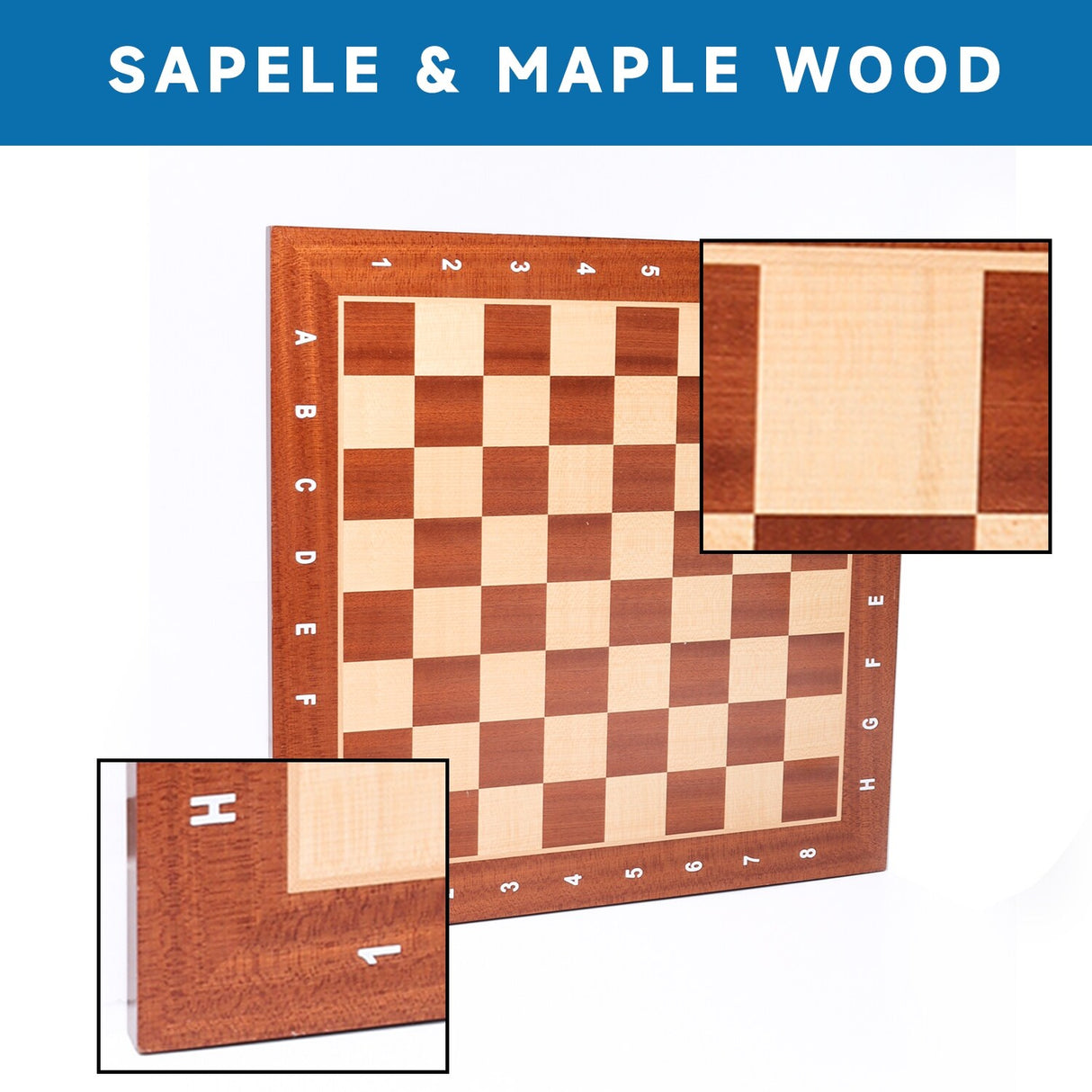 GSE™ 19"x19" Wooden Inlaid Chessboard, Professional Staunton Tournament Chess Board with 2" Square