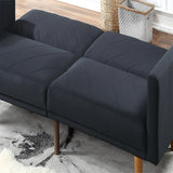 1Pc Convertible Sofa Couch Black Linen Like Fabric Cushion Clean Lines Wooden Legs Living Room(80" X 34" X 32"H)