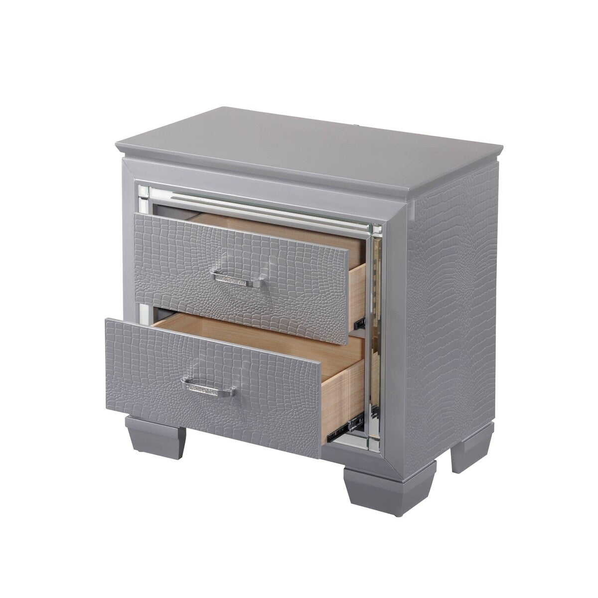 Two Drawers Nightstand Solid Wood Built-in Night