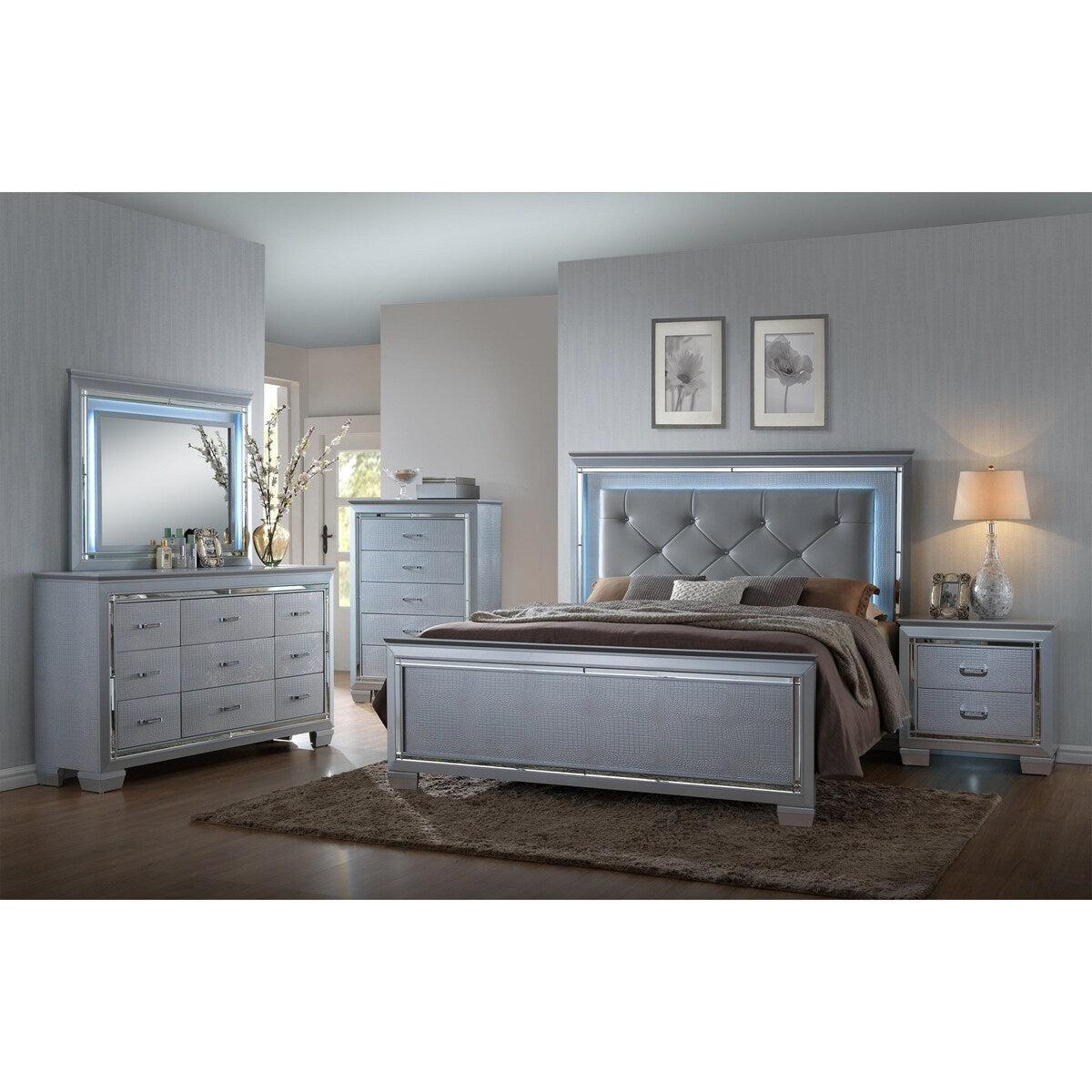 Two Drawers Nightstand Solid Wood Built-in Night