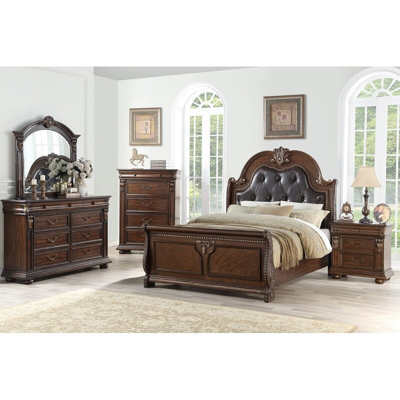 1pc Nightstand Bedroom Furniture Cherry Veneer Brown Finish 2-Drawers Hanging Pull Bedside Table