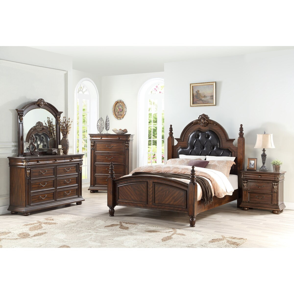 1pc Nightstand Bedroom Furniture Cherry Veneer Brown Finish 2-Drawers Hanging Pull Bedside Table
