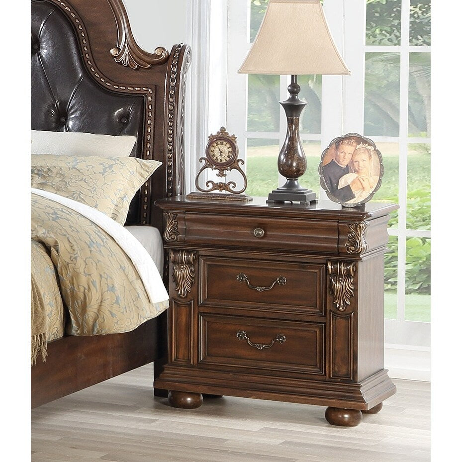 1pc Nightstand Bedroom Furniture Cherry Veneer Brown Finish 2-Drawers Hanging Pull Bedside Table