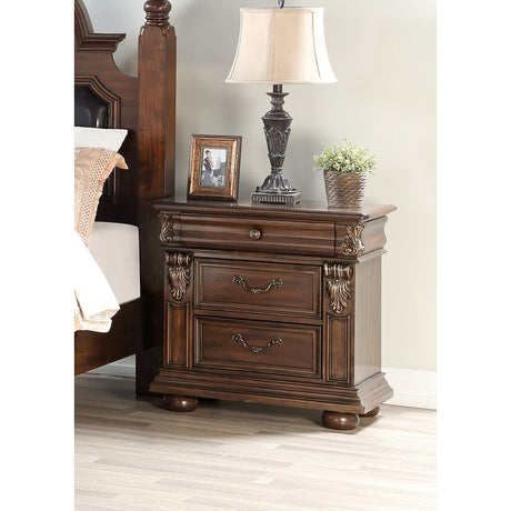 1pc Nightstand Bedroom Furniture Cherry Veneer Brown Finish 2-Drawers Hanging Pull Bedside Table