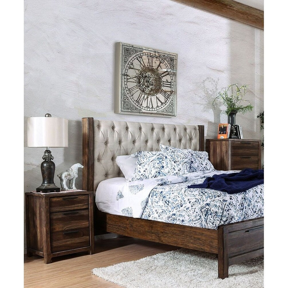 Transitional Rustic Natural Tone Solid wood Felt Lined Drawers Metal Handles Black Bar Pull