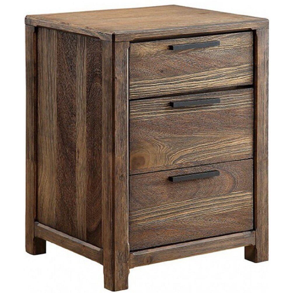 Transitional Rustic Natural Tone Solid wood Felt Lined Drawers Metal Handles Black Bar Pull
