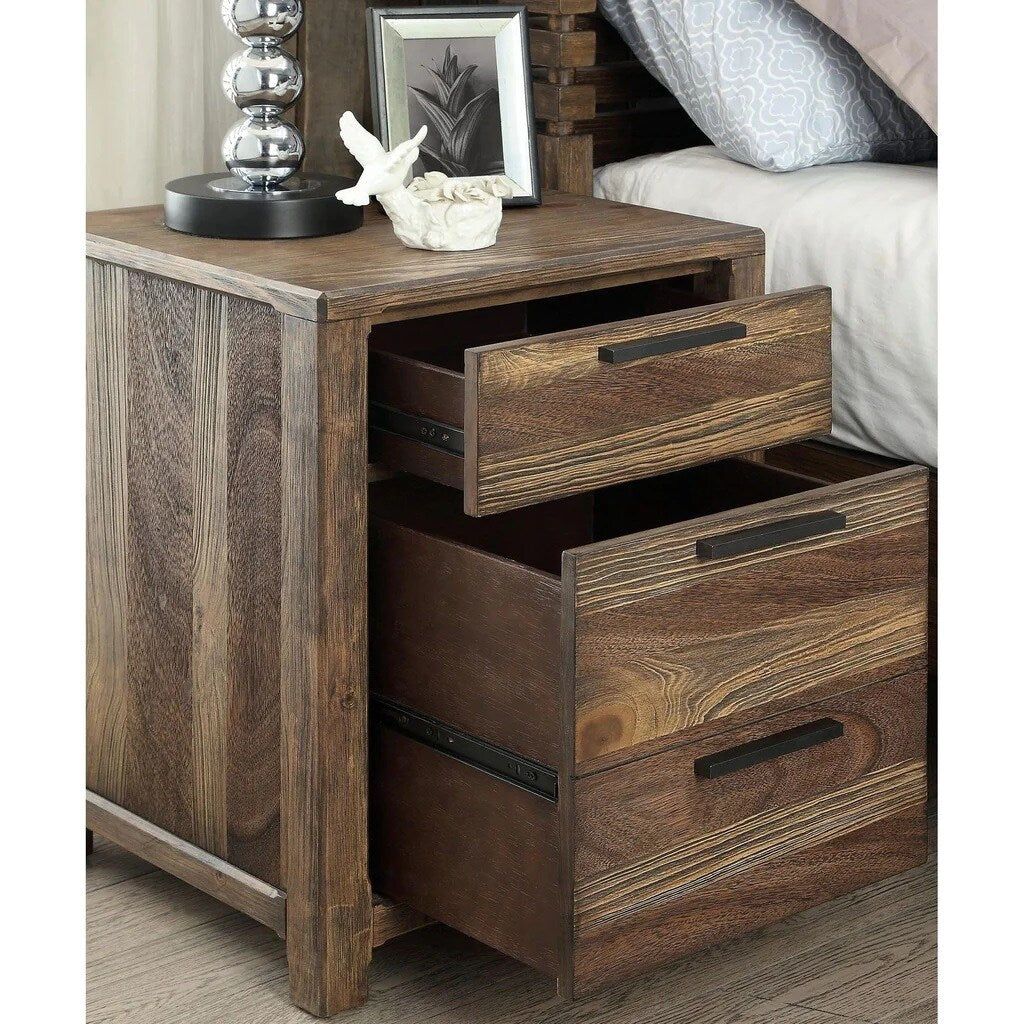Transitional Rustic Natural Tone Solid wood Felt Lined Drawers Metal Handles Black Bar Pull